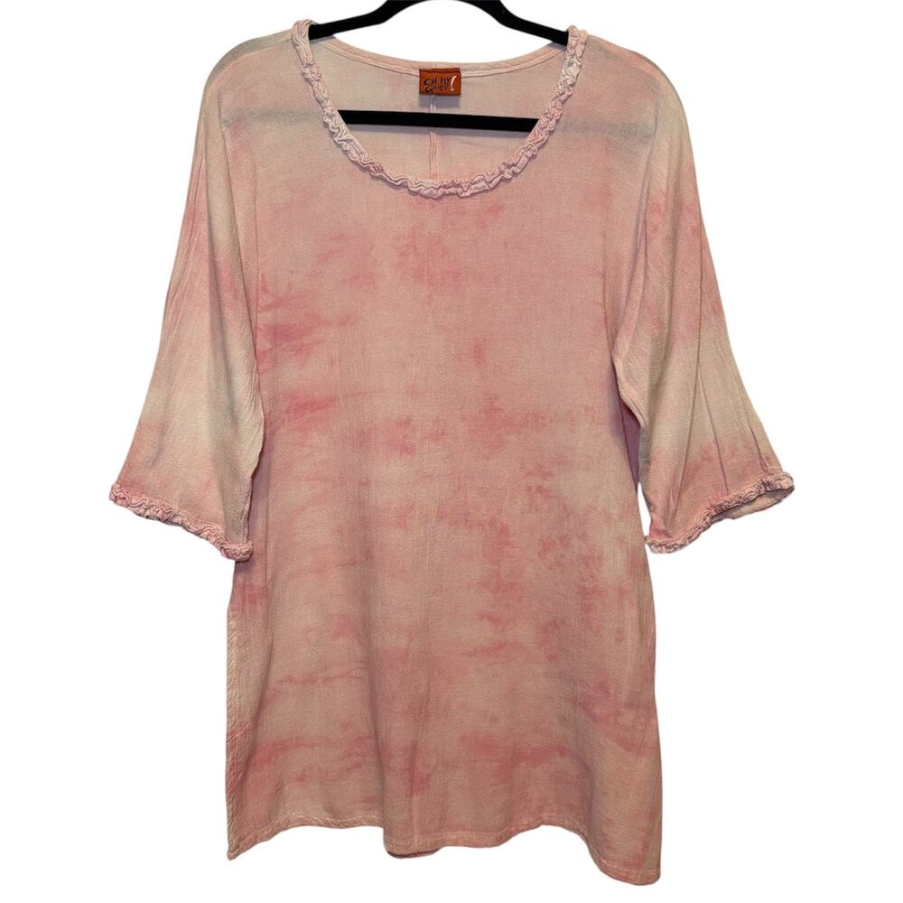 Oh My Gauze! Top Womens 1 US S/M Pink Tie Dye Cotton Tunic Lightweight Coastal